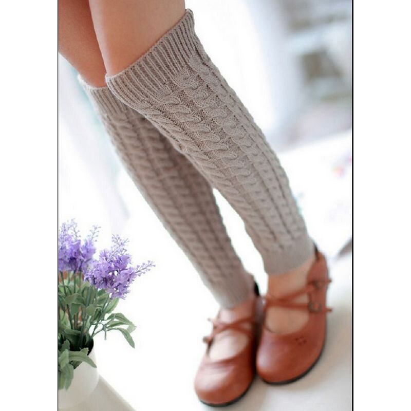 Winter Women Warm Knitted Leg Warmers High Knee Leg Warmers Crochet Leg Warmers Casual Pure Color Leg Warmers