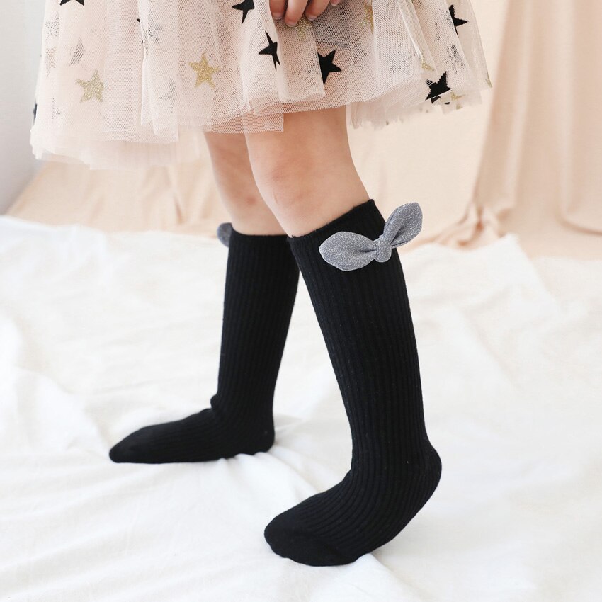 Leuke Baby Meisjes Katoen Warm Mooie Boog Kousen Ademend Peuter Knie Strakke Sokken Pure Kleur Met Boog-Knoop