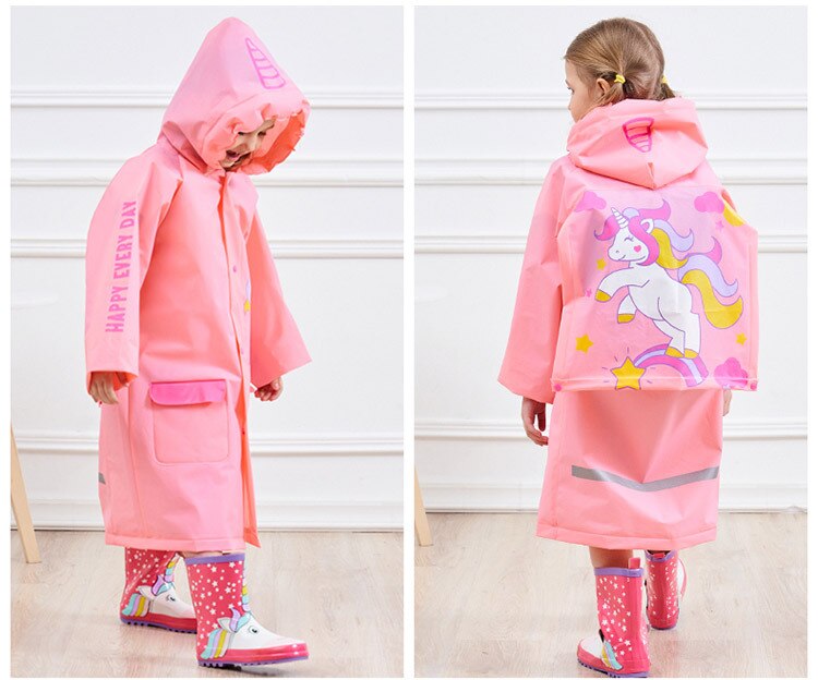 Chubasquero impermeable de estilo Animal de dibujos para niños, chubasquero para niñas y niños, chubasquero transparente de EVA con mochilas escolares