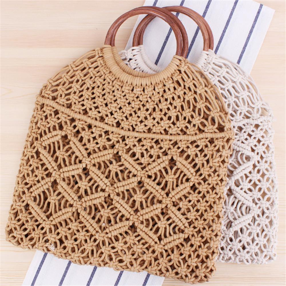 Rattan Cotton Rope Hollow Straw Woven Beach Bag Without Lining Storage Bag Women's Totes Shoulder Bags