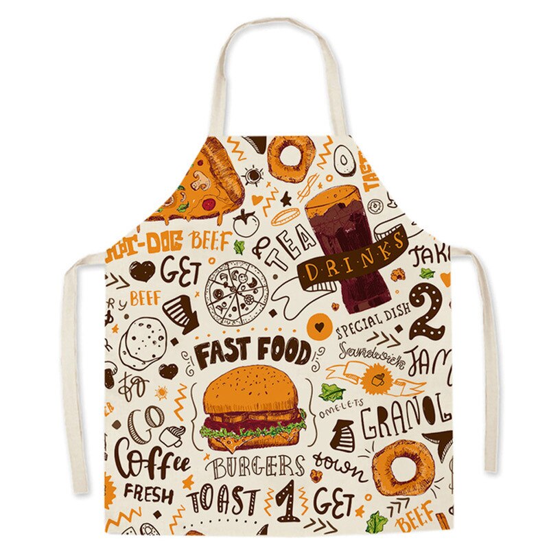 Küche Schürze für Männer Frauen Art Zitrone Nachspeisen Gedruckt Baumwolle Leinen Ärmelloses Schürzen Hause Kochen Backen Reinigung Werkzeuge: Stil 9 / 55x68cm