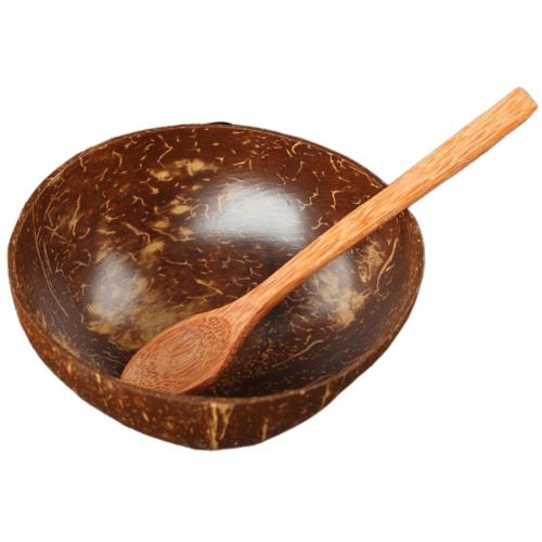 Coconut Shell Bowl Spoon Craft Fruit Salad Noodle Rice Container Bowl Food Storage Container Tableware Dinnerware: Bowl and Spoon