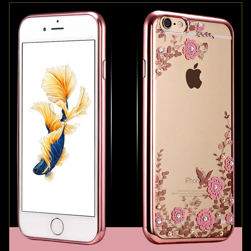 Nephy-funda de silicona blanda con diamantes de imitación para móvil, carcasa trasera de lujo para iPhone 6 S 6 S 4 4S 5 5S 5SE X 8 7 Plus 6 S Plus 7 Plus 8Plus