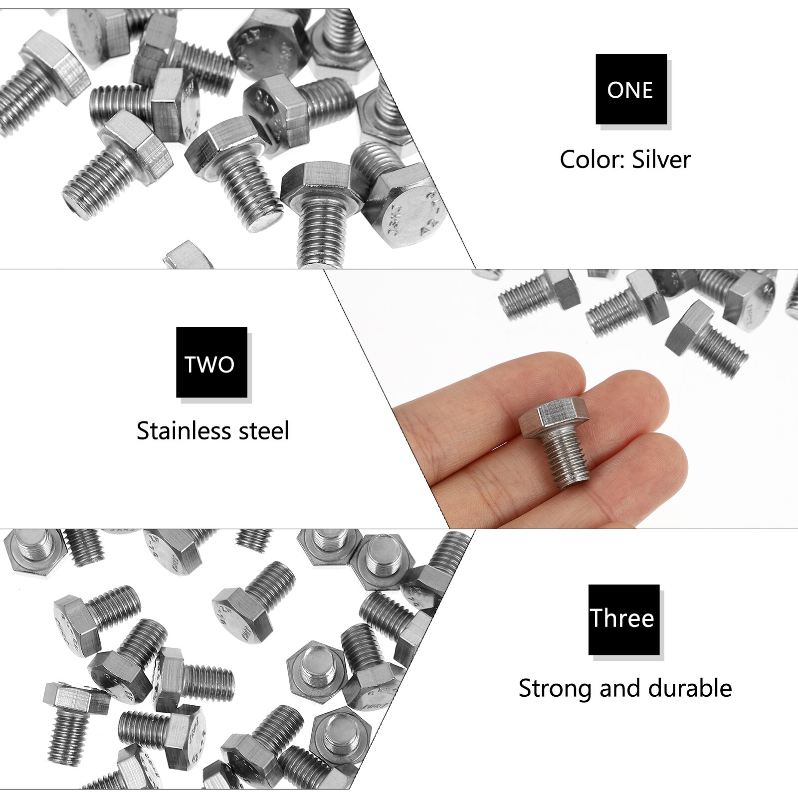 30Pcs Stainless Steel Outer Hexagon Bolts Full Tooth Bolts Industrial Fasteners