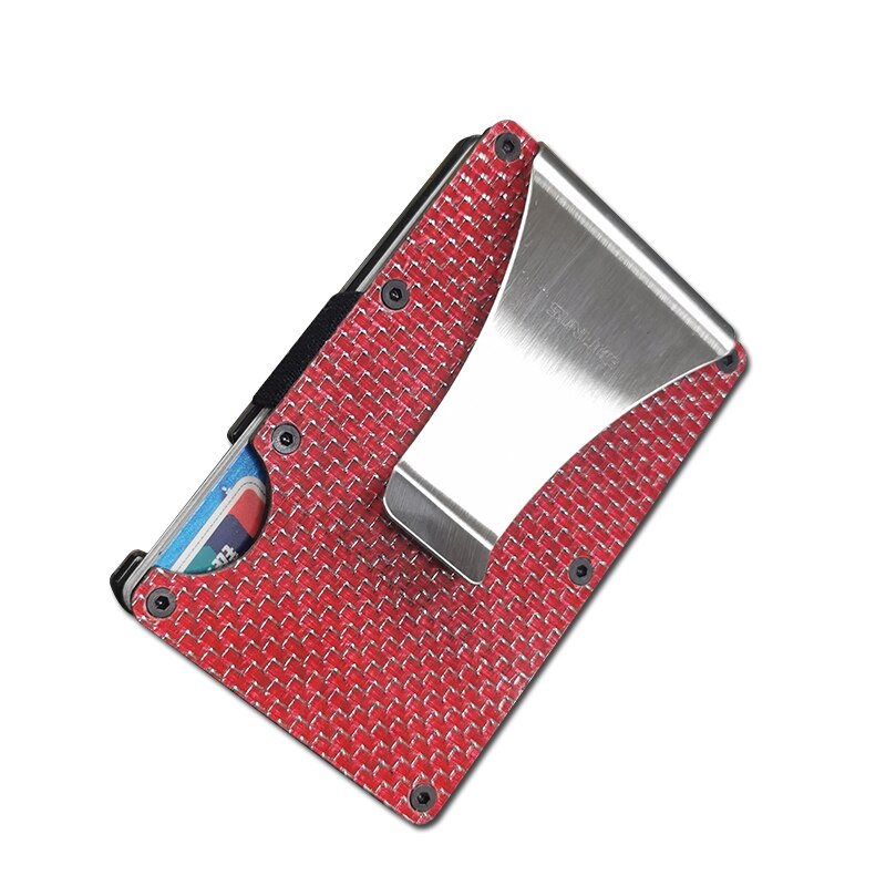 Carbon fiber wallet, metal wallet, wallet, bank card holder, carbon fiber RFID card holder: red silver dot