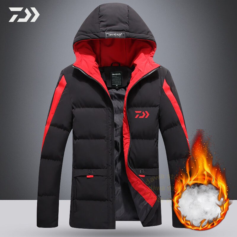 Fishing Clothing Winter for Fish Suit Thick Thermal Clothes Fishing Jacket Men Letter Outdoor Hiking Cotton Coat Fishing Wear: RED / L