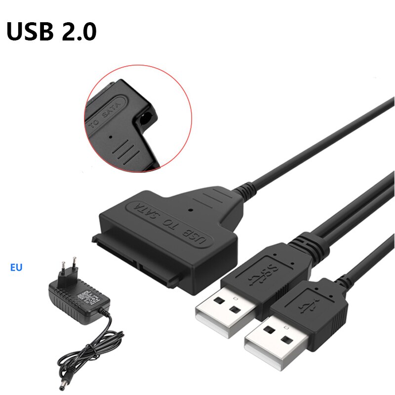 USB 3.0 To Sata Adapter With Power Supply EU US UK For 2.5 3.5 Inch SSD HDD Hard Drive Disk Enclosure Universal SATA Cable Box: EU Plug USB 2.0