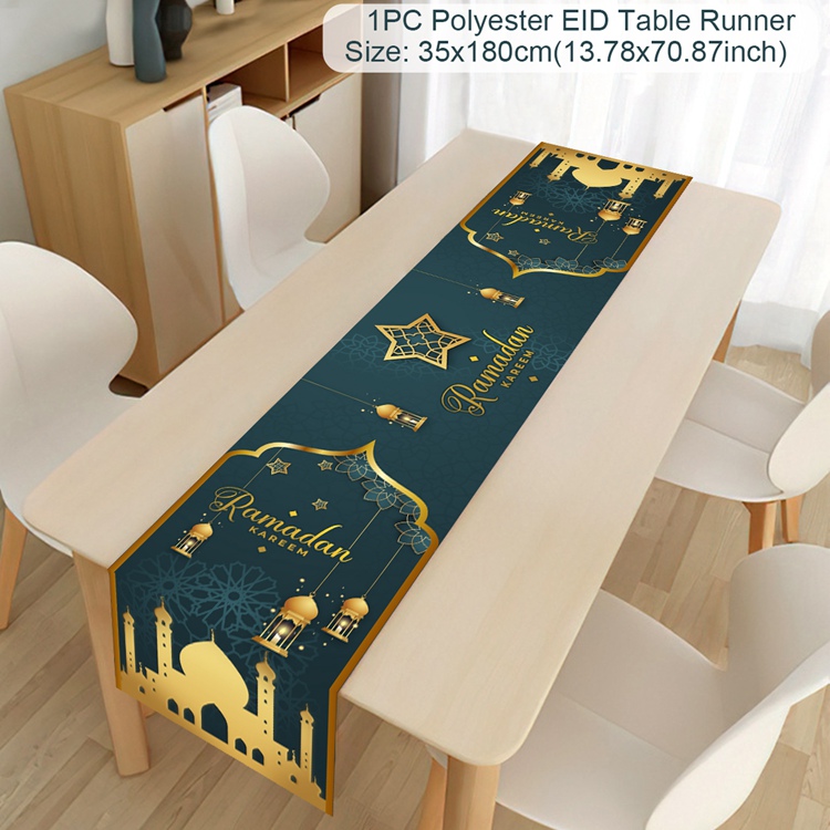 Camino de mesa Eid Mubarak, decoración de Ramadán 2025 para el hogar, Ramadán Kareem, Ramadán Mubarak, musulmana islámica, de Eid al-fitr: Amarillo claro