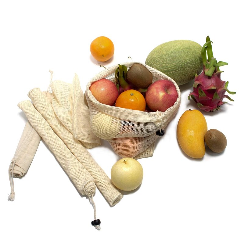 Reusable Shopping Bags, 12-Set Reusable Product Bags Organic Cotton Washable Plastic-Free Bags Zero Waste Shopping Net Bags For