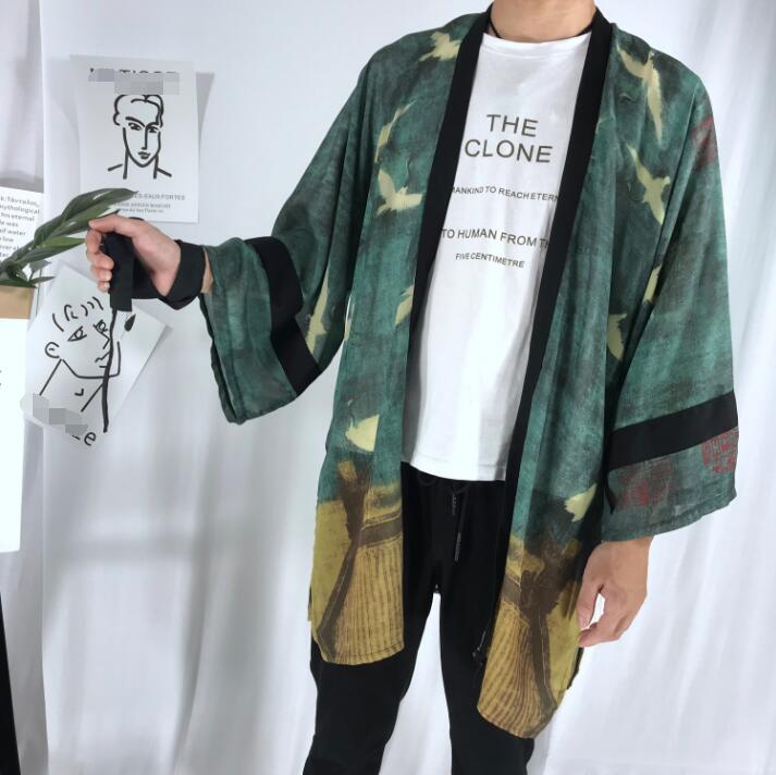 Abrigo de gasa para hombre y mujer, cárdigan tipo Kimono japonés, ropa fina suelta para exteriores, a la