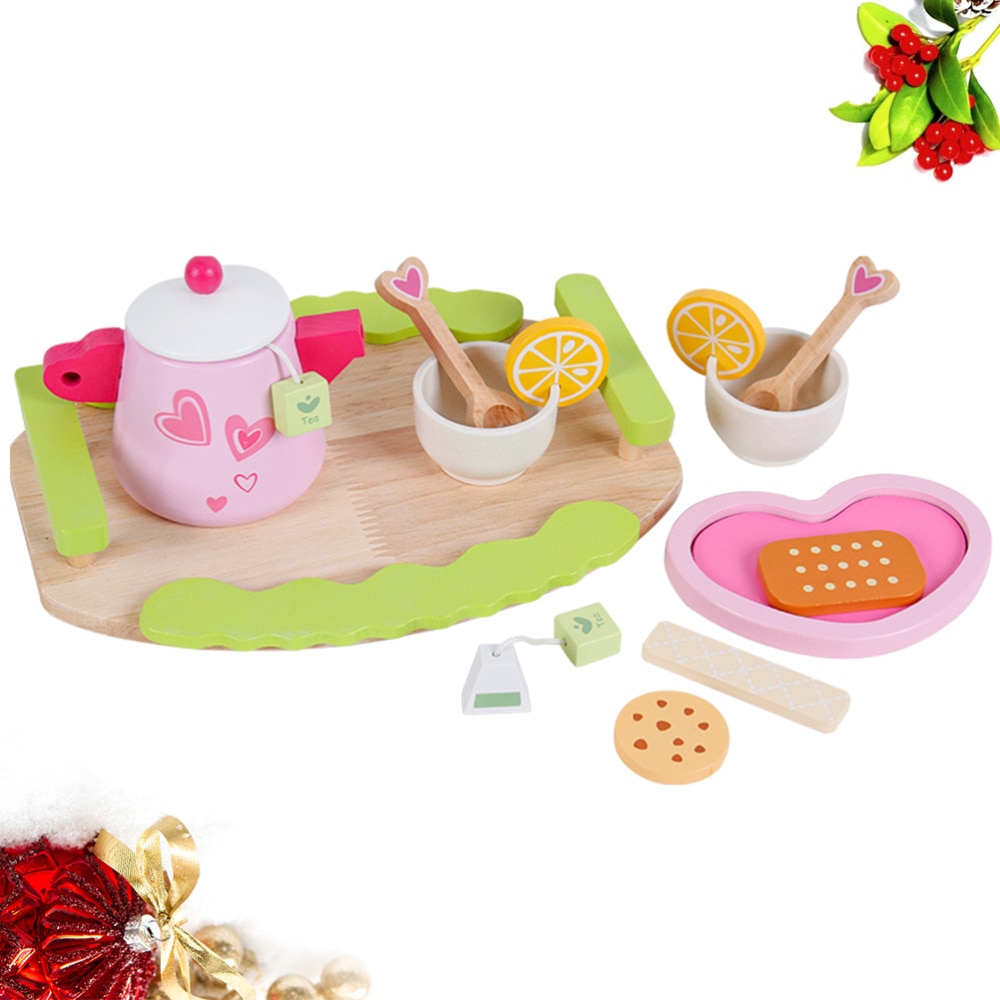 1 impostato Giocattolo Gioco di Ruolo Di Tè di Legno Utensili Da Cucina Piatto di Servizio Gioco di Ruolo Puntelli Giocattolo Educativo per il bambino