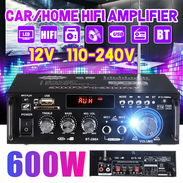 1000W Thuis Versterkers Audio Bass Audio Power Bluetooth Digitale Versterker Hifi Fm Usb Sd Led Voor Subwoofer 110V 220V: 600W BT-298A / 110v