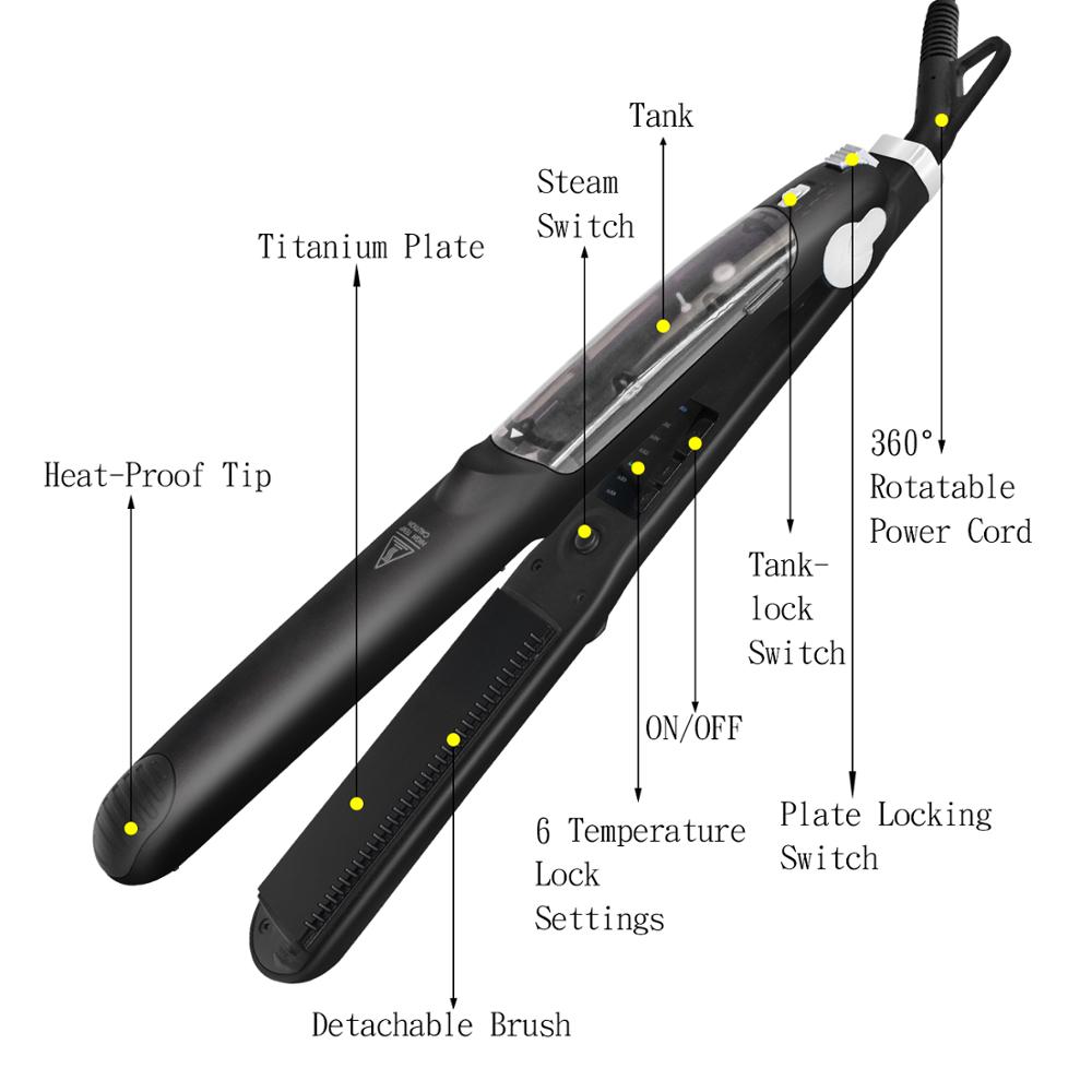 Steam Hair Straightener With Comb Teeth Ceramic Vapor Flat Iron Seam Hair Straightening Iron Curler Steamer Styling