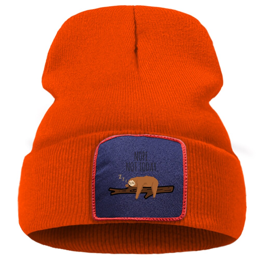 Pas aujourd'hui paresseux Nope Beanie femmes chapeau hiver doux Bonnet tricoté hommes en plein air décontracté Bonnet chapeaux coton rue dessin animé Skullies chapeau: orange6