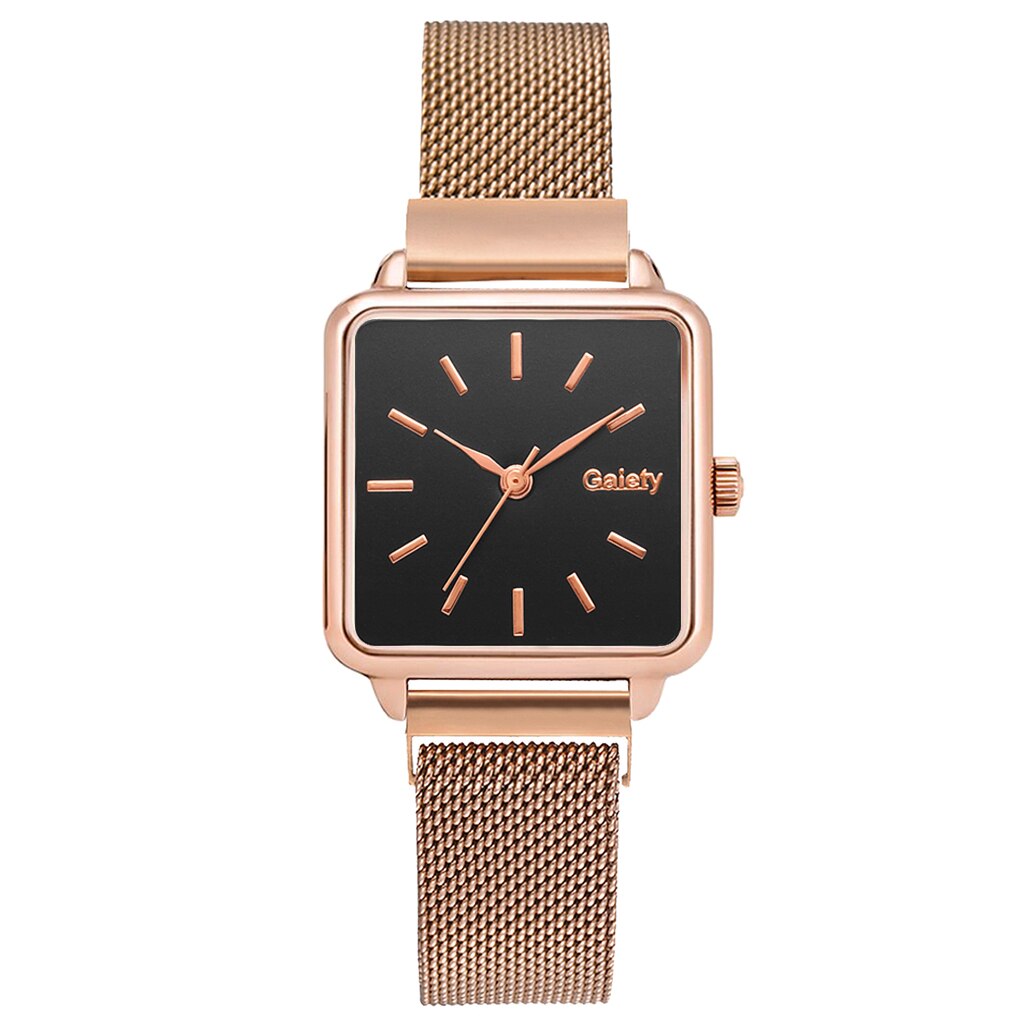 Gaiety brand dameure firkantet dame quartz ur armbånd solid urskive enkel rosa guld mesh luksus dameure: G697- rgbk