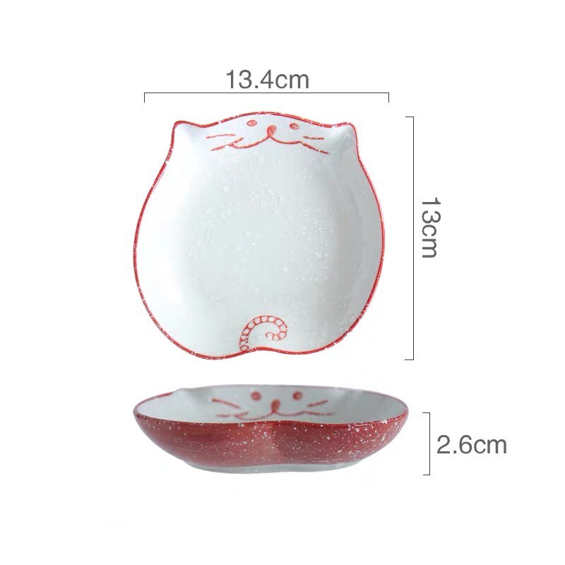 Japansk tecknad söt katt keramik soppskål handmålad porslin ris nudelskål middag dessert biff sallad tallrik servis: 5.25 tums platta a