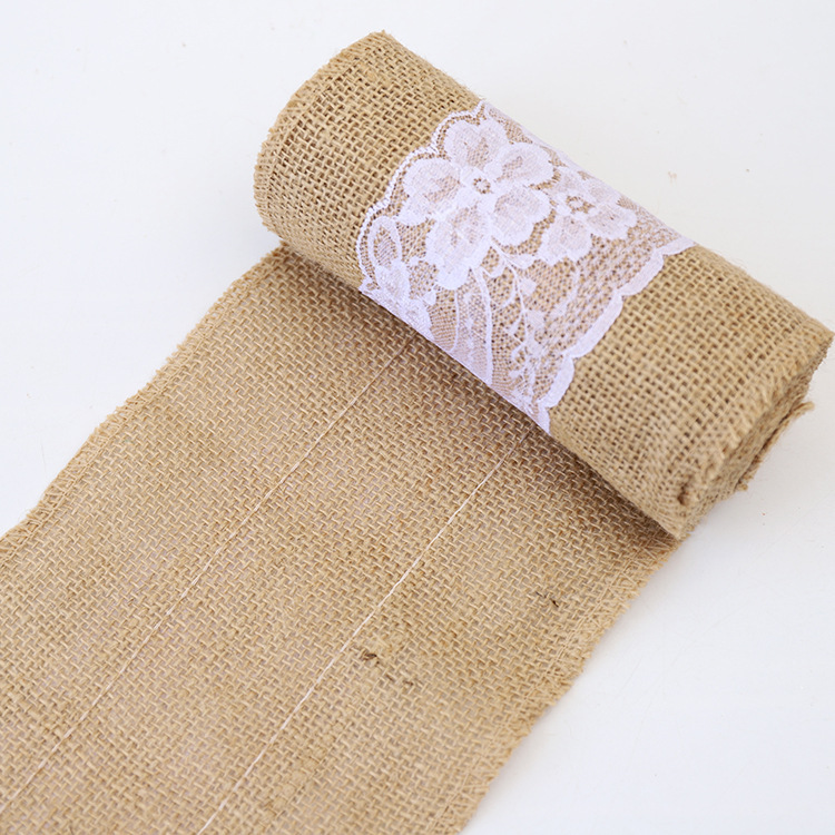 Housse de chaise en toile de Jute, avec nœud en dentelle, 2 pièces, 240cm x 15cm, pour mariage, artisanat, décoration de fête, fournitures à faire soi-même: 1PCS