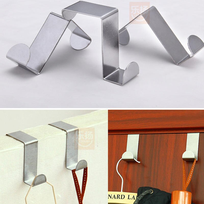 5Pcs Durable Stainless Steel Over The Door Hooks Hanging Hooks Dual Head Door Hanger Holders Single Hanger For Door Cupboard