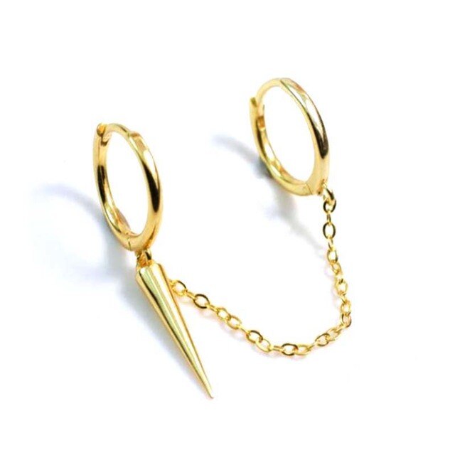 BOAKO-pendientes de aro de doble círculo para mujer, de Plata de Ley 925, Clips de cadena en pendientes, aros de seguridad, anillo colgante de circonita relámpago, joyería para mujer, 1 unidad: 3