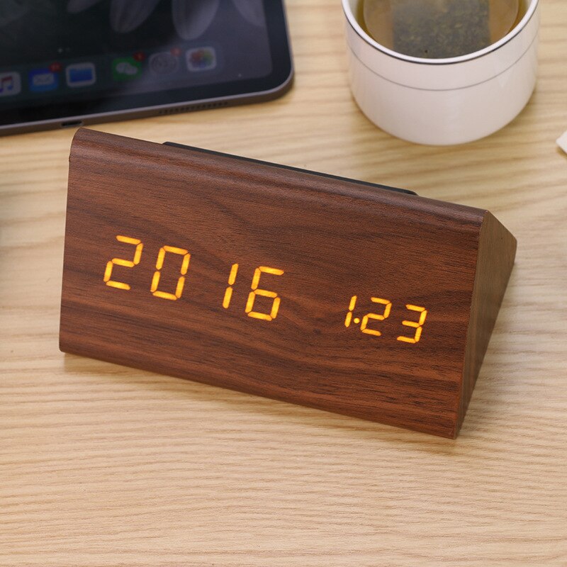 LED Digital Clock Wooden Alarm Clock Table Sound Control Electronic Clocks Desktop USB/AAA Powered Desperadoes Home Table Decor: D