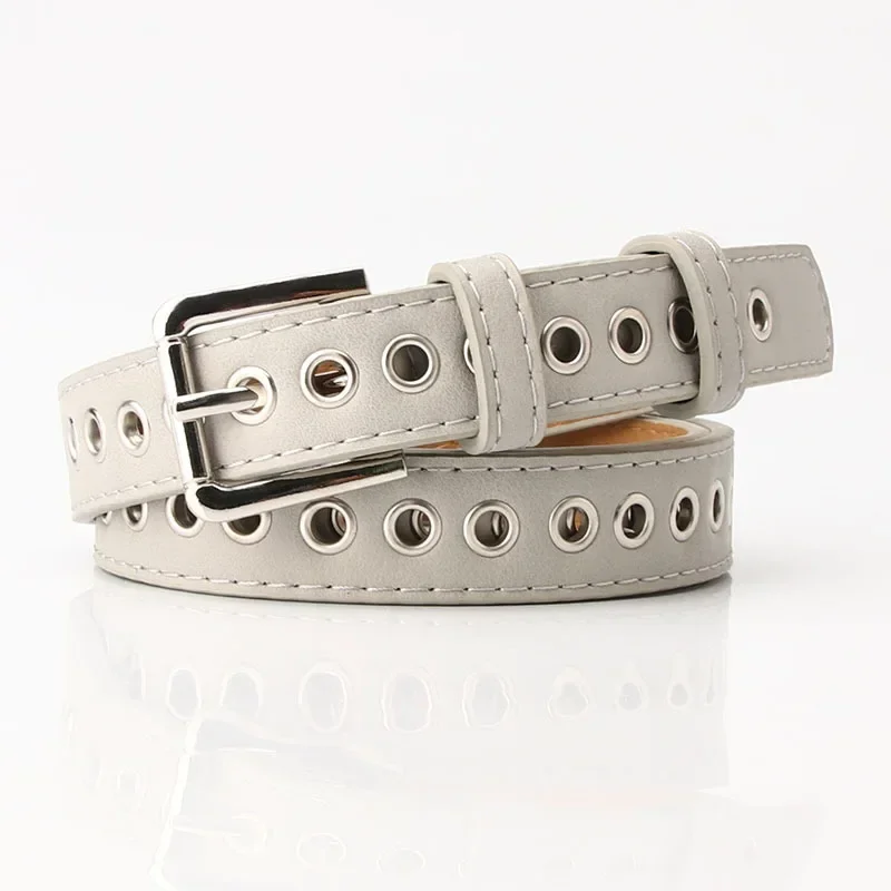 Bälten för kvinnor stora metallhål novelty bälten metallbälten tonåringar jeansbyxor accessoarer: Grå