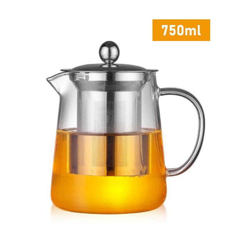 Tetera de vidrio resistente al calor, Infusor de té de acero inoxidable, recipiente calentado, tetera, teteras, filtro, juego de té, tetera para té Brewin: 750ml