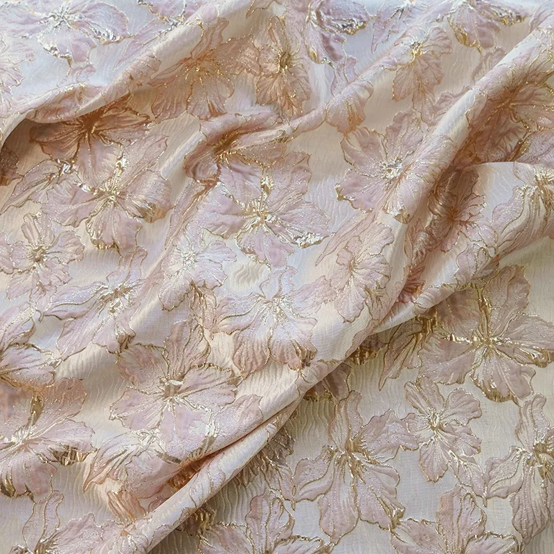 Reliëf Gouden Zijde Elegante Bloem Jacquard Stof Dames Zachte Jurk Pluizige Rok Waszak Diy Naaien Stof