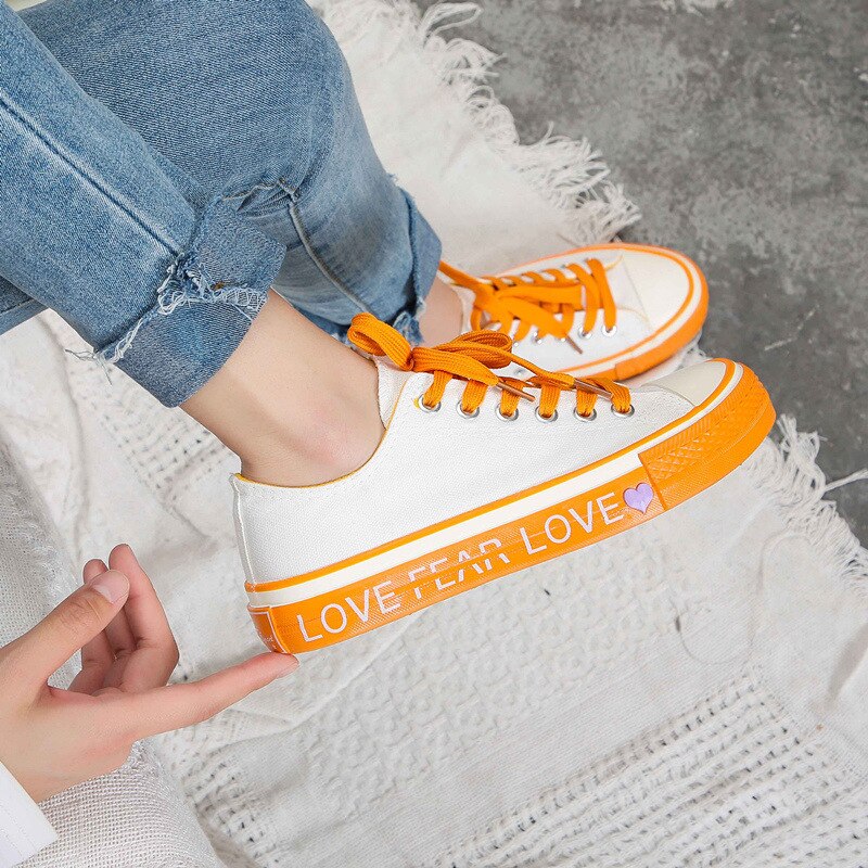 Rose Orange coeur forme sur semelle toile chaussures blanc cassé chaussures femme conseil chaussures printemps chaussures D197 vulcanisé chaussures