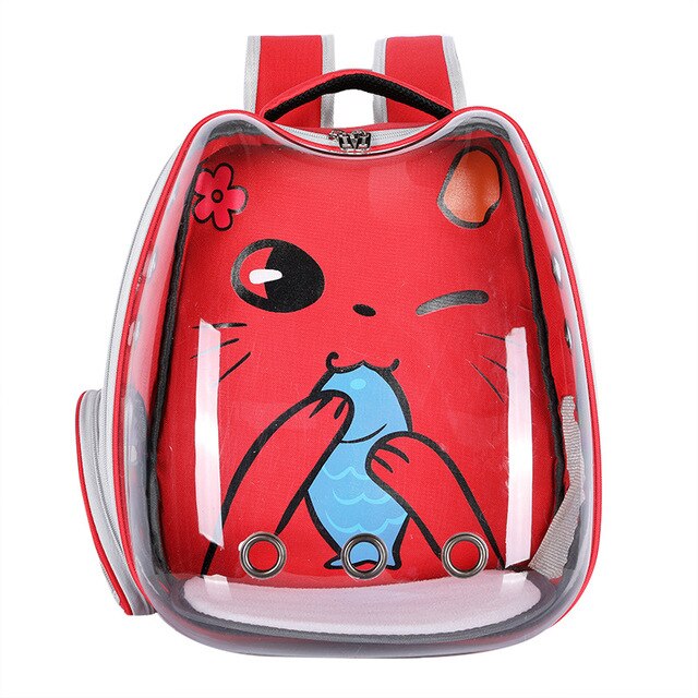 Cute Cat Carrier Bag Breathable Transparent Small Pet Carrier Dog Cat Backpack Outdoor Travel Pet Carrying Space Capsule: Red
