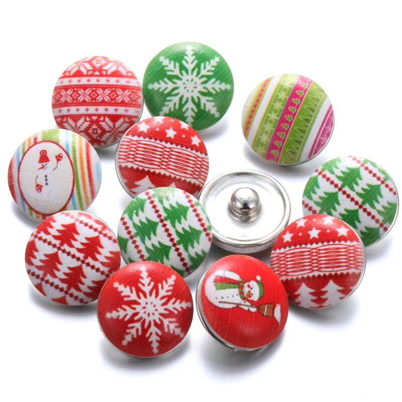 Newest 12pcs/lot snap jewelry 18mm snap buttons Christmas flower glass leather clasp snap button bracelet: 1