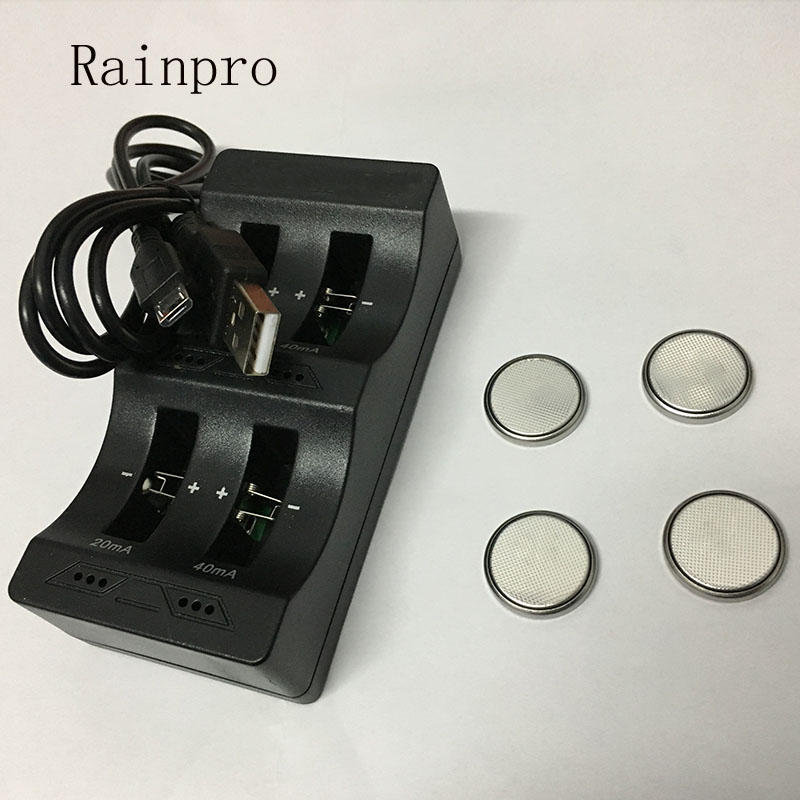 Rainpro 1 set/partij (4 STUKS LIR2032 + 1PCS intelligente lader) 3.6V Oplaadbare knoopcel lithium batterij
