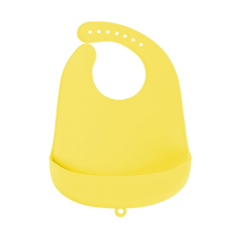 Babador impermeável do silicone do bebê da cor sólida com o avental de toalha da saliva do feijão dos bolsos projetado com o coletor largo profundo das migalhas: yellow