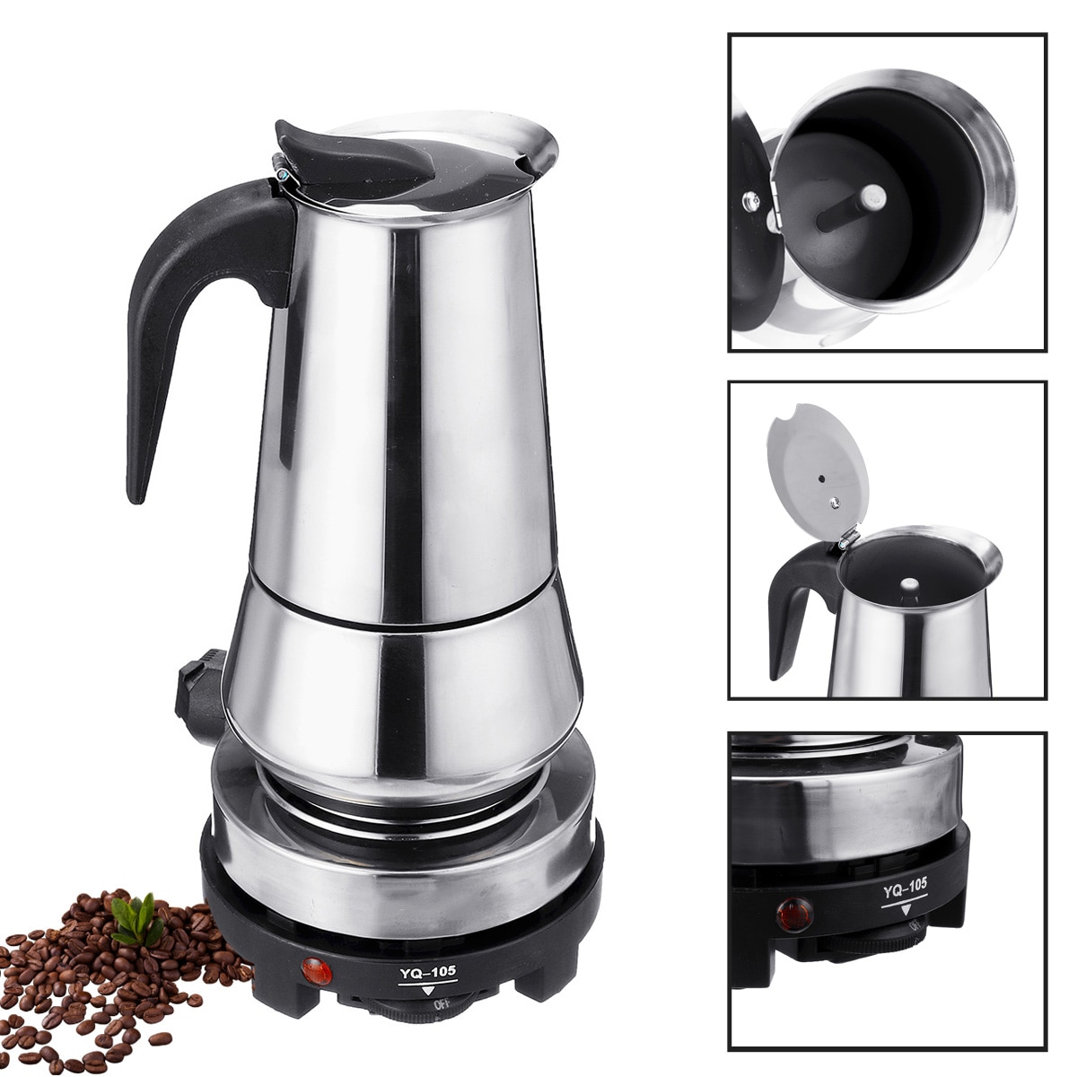 450ML Stainless Steel Coffee Pot with Electric Stove 9 Cups Mocha Espresso Latte Percolator Stove Stovetop Coffee Maker Kettles