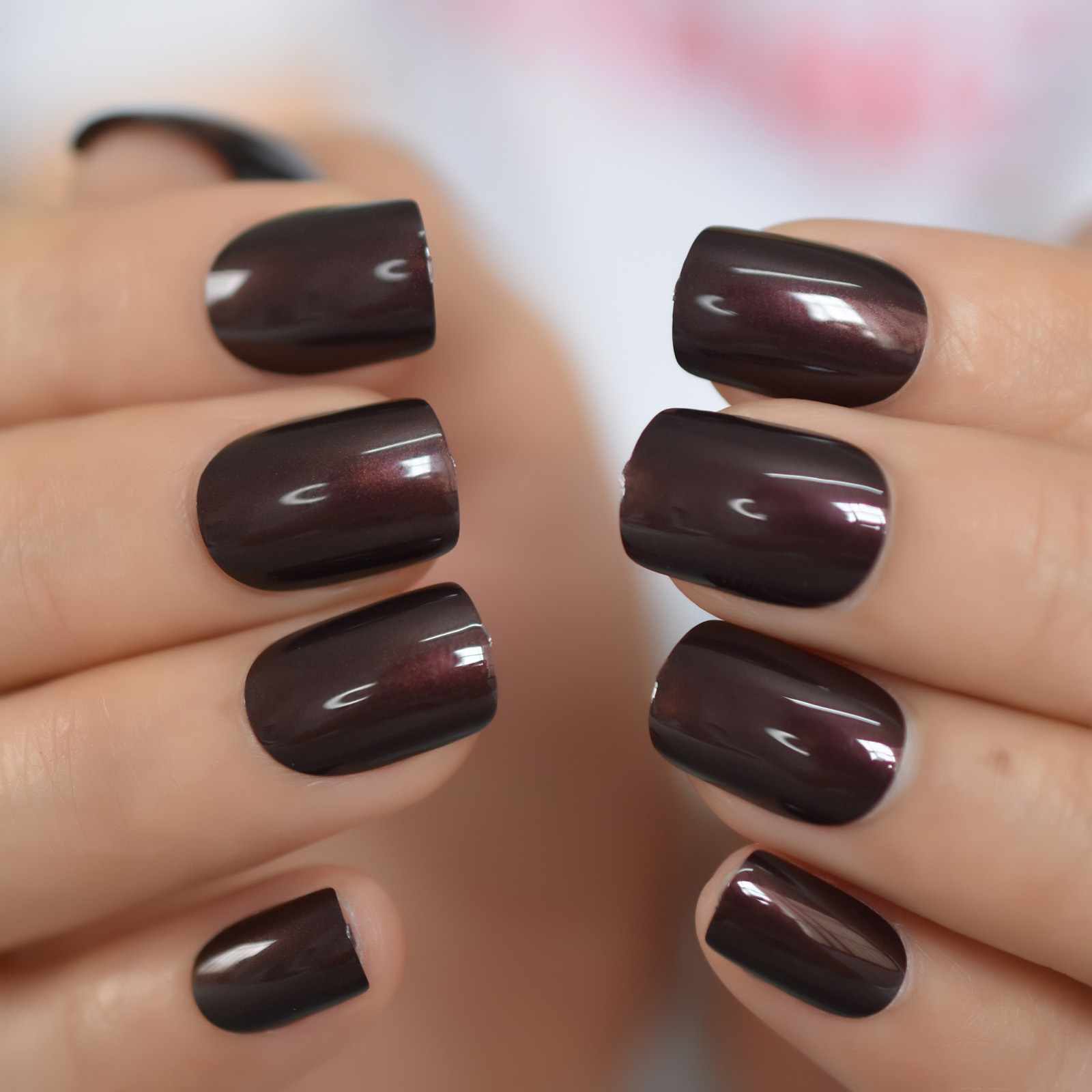 Faux Ongles à pression, brillant, haute luminosité, couverture complète, gris clair, couleur unie, manucure, avec onglets de colle: L5867