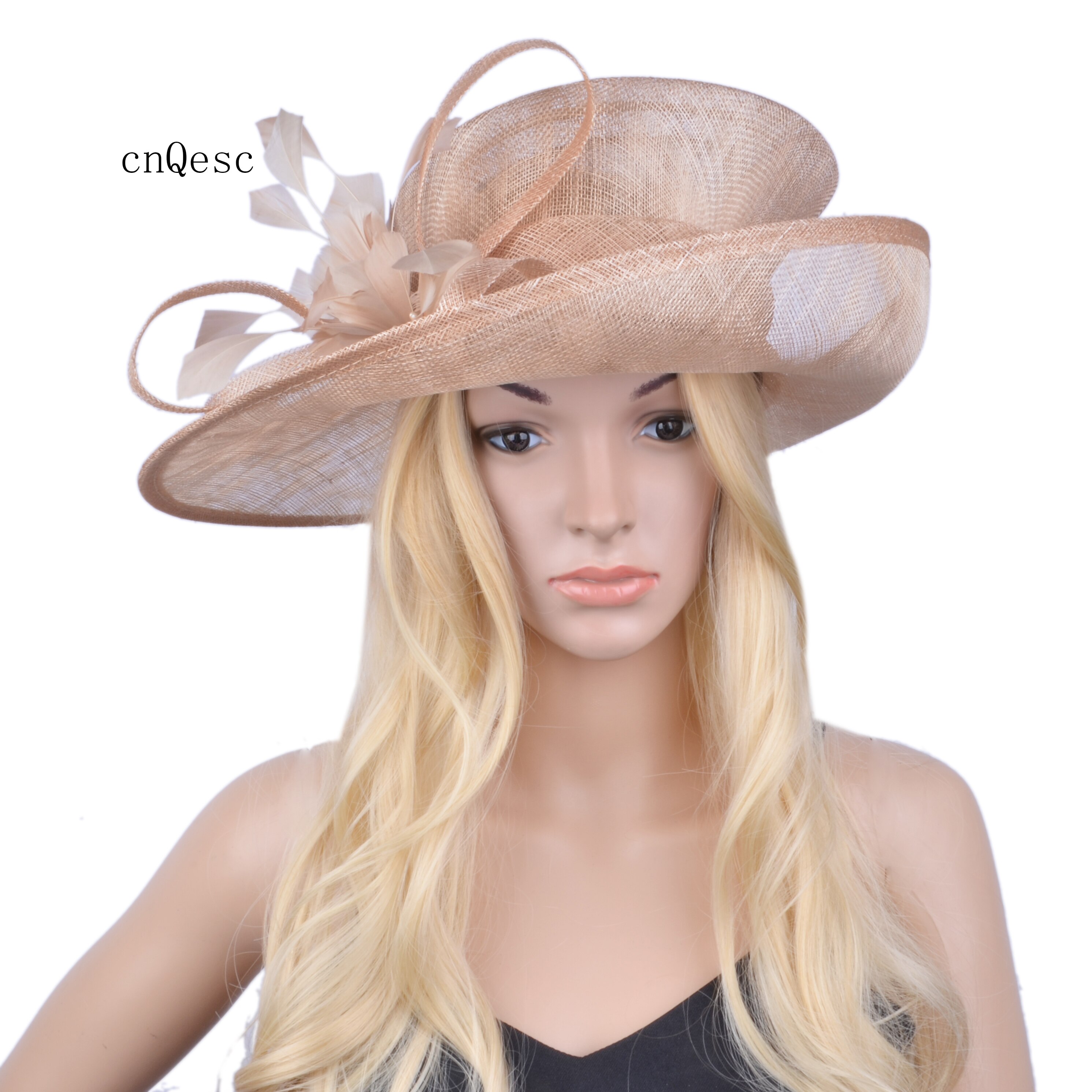 Blush pink big brim sinamay hat for Church.