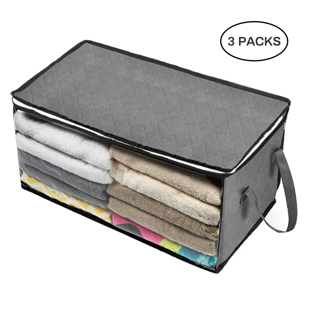 Boîte de rangement en tissu Non tissé | Boîte de rangement en tissu Non tissé pliable, boîte de rangement à fermeture éclair, organisateur à fenêtre transparente avec poignées: 3pcs grey