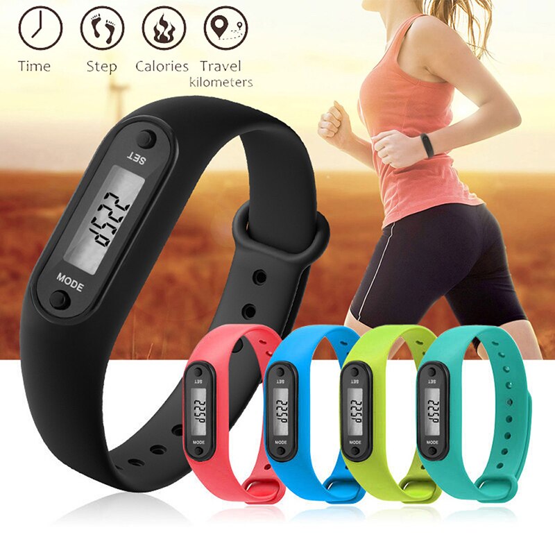 LCD Walking Distance Wrap Cuff Silica Gel Bracelets Run Step Watch Bracelets Pedometer Calorie Counter Digital