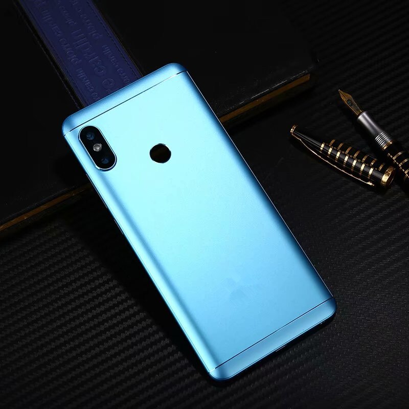 Carcasa Original para Xiaomi Redmi Note 5 / Note5 Pro, cubierta de batería de Metal para reparación, reemplazo de la carcasa trasera de la puerta trasera + logotipo de la Cámara de botón: Azul