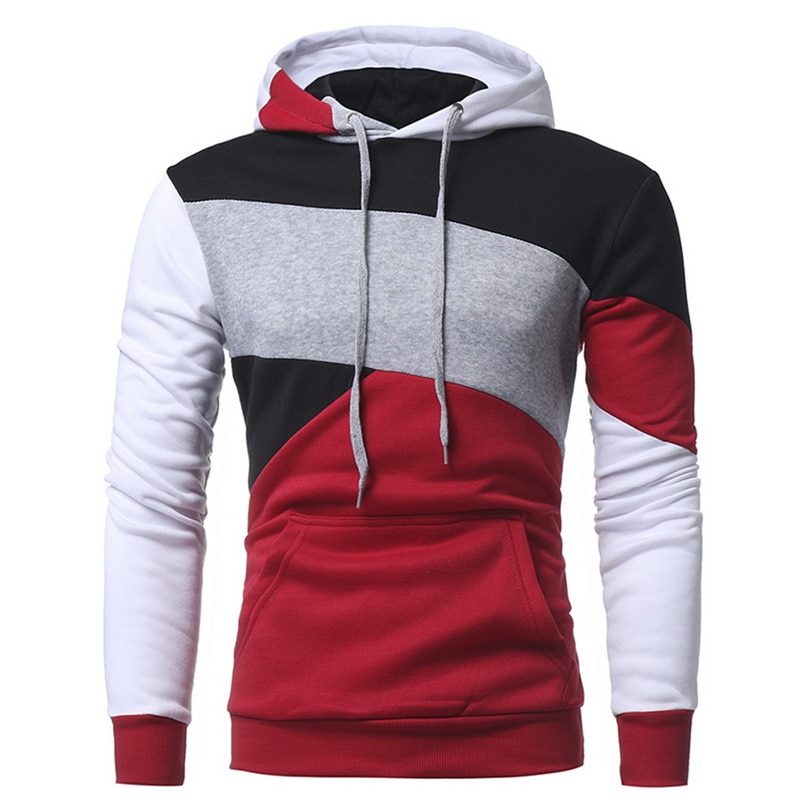 Brand Men Hoodies Winter Autumn Warm Fleece Male Casual Hoodie Sweatshirts Men's Patchwork Streetwear Tops Red