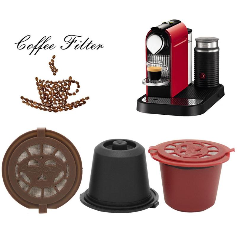 1Pc 3Pcs Koffie Capsule Hervulbare Herbruikbare Herbruikbare Hervulbare Nespresso Machine Capsule Plastic Filter Cups Lepel Borstel