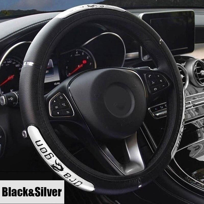 Universal- Coole Leder Chinesischen Drachen Auto Lenkrad Deckt Reflektierende Pu Leder Lenkung-Rad Abdeckungen Busines Stil: Schwarz-Splitter