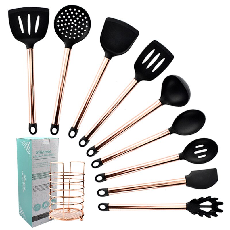 Kitchen Cooking Utensils Set Gold-plated Tube Handle Non-stick Pot Silicone Cookware Household Cooking Spoon Shovel Kit: 4