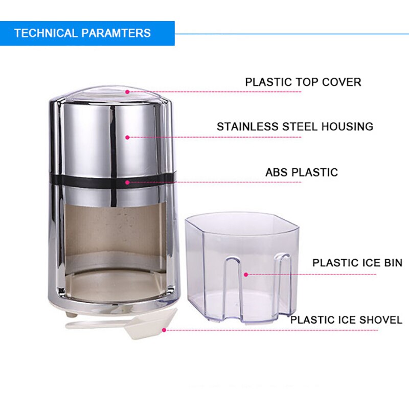 Anjielosmart Portable Ice Crusher Household Hand Shaved Ice Machine Shredding Maker Machine with Stainless Steel Blade