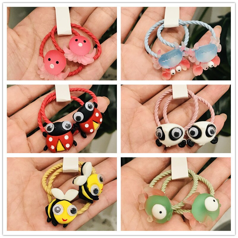 Coleteros elásticos con dibujos de animales para niña, accesorios para el cabello para niña, 2 uds.