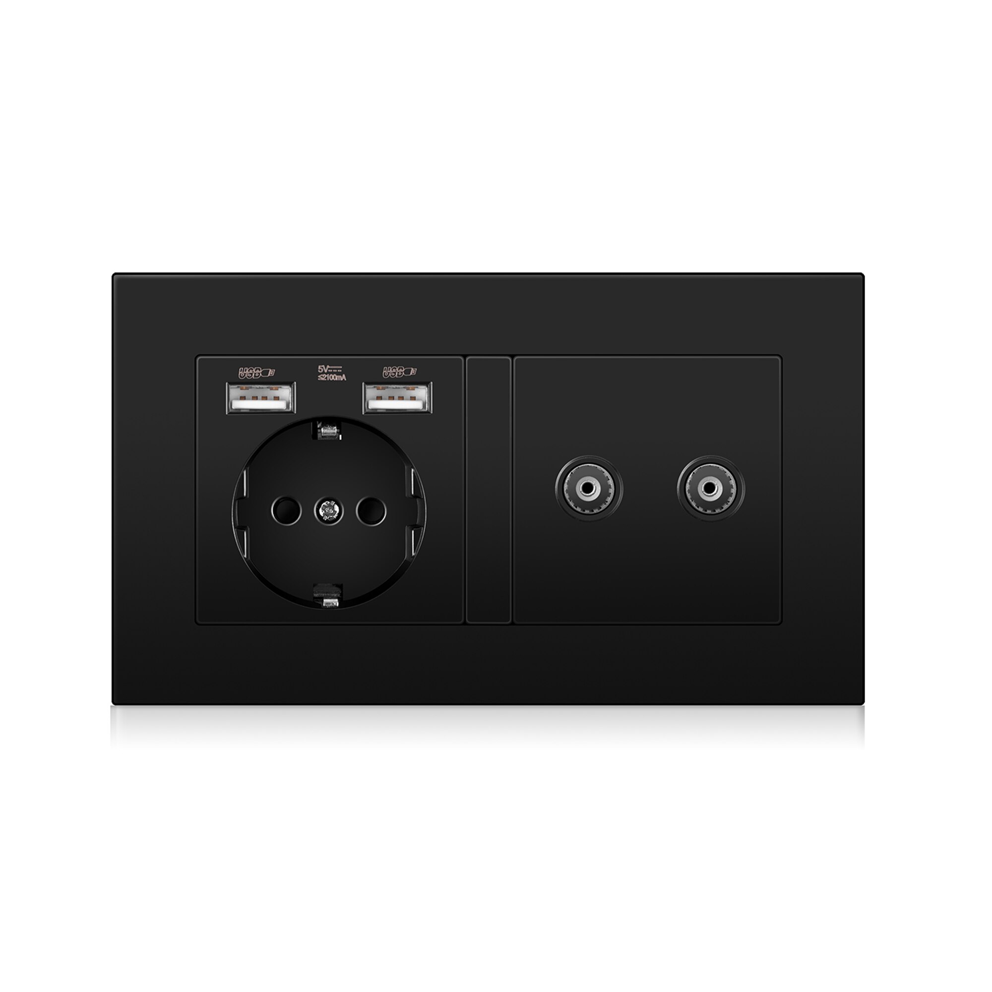 Germany home Wall Power Socket With DIY socket RJ45 switch TV computer Retardant PC panel 146*86mm Electricity outlet,Black: Socket2TV