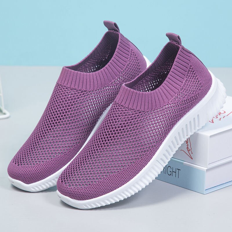 Baskets pour femmes, chaussettes respirantes, chaussures décontractées, Tennis, maille, chaussures de Sport, plates, Plus 41, été, 2022: Lavande / 8