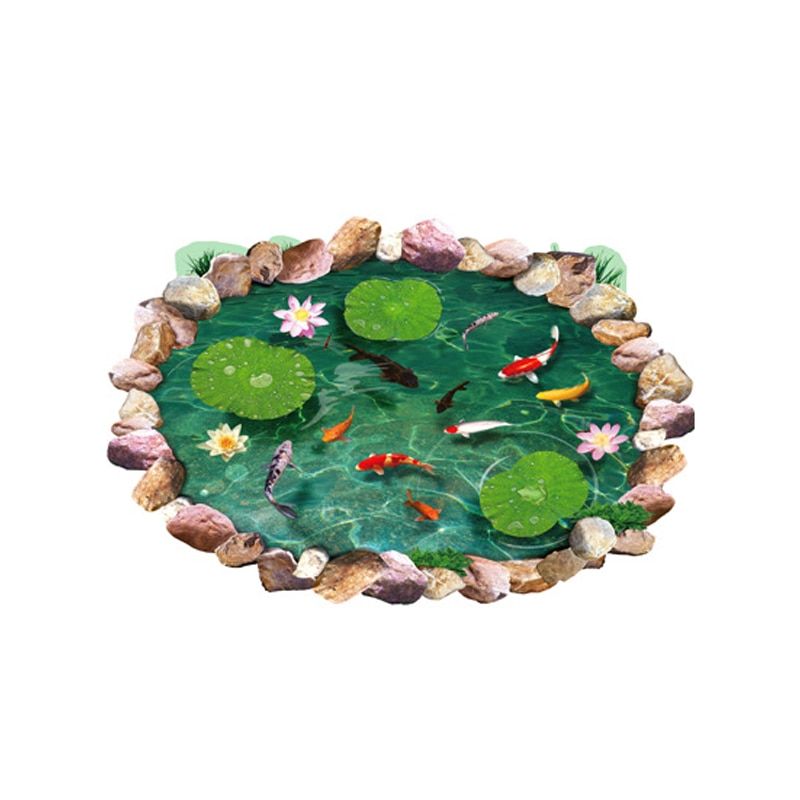3D lotus pond Fish Floor sticker bathroom living room floor decoration mural for home decor wall decals wallpaper stickers