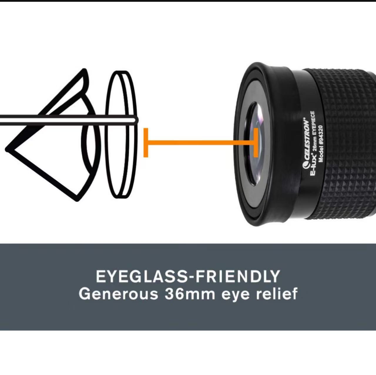 Celestron E-Iux 26mm 32mm 56-degree 2-inch Kellner eyepiece. 3 film lens full multi-layer coating