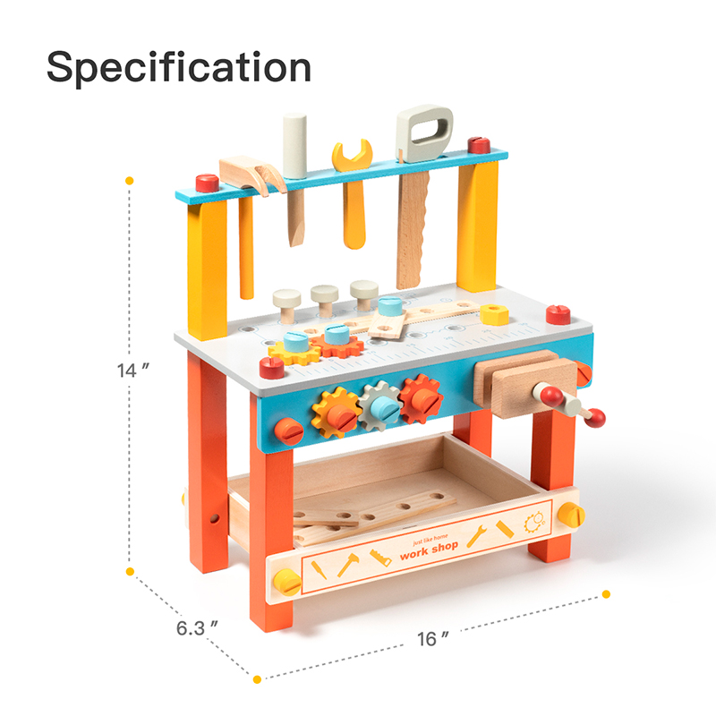 Houten Werkbank Speelgoed Hout Tool Stand Set Voor Kinderen Peuters En Kinderen: WGJ01 Orange