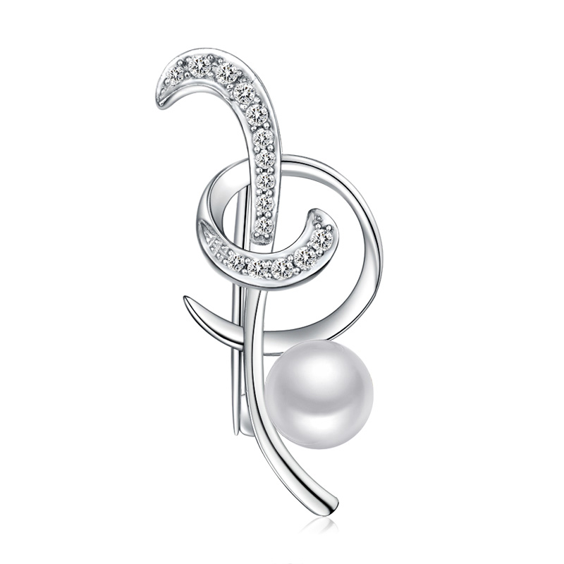 Sinya 925 sterling silver brooches with AAAAA Natural pearl Treble notes style Fine for women with rotary clip pin backing